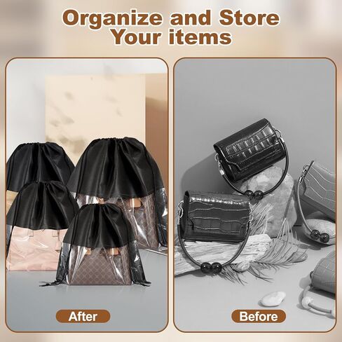 20 PCS Dustproof Drawstring Bags, Breathable Non-Woven Drawstring Dust Covers, Purses Organizers Storage Bags with Clear Window, Dust Bag for Handbags Shoes Purses Covers, Black in Saudi Arabia