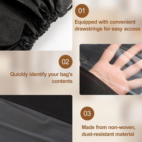 20 PCS Dustproof Drawstring Bags, Breathable Non-Woven Drawstring Dust Covers, Purses Organizers Storage Bags with Clear Window, Dust Bag for Handbags Shoes Purses Covers, Black in Saudi Arabia