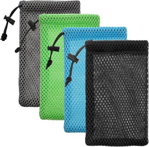 salbsever 4PCS Nylon Small Drawstring Pouch, 6 X 4 Inch Small Mesh Bags Storage Pouch String Bags for Mini Stuff Organizer, Travel Kit for Cosmetics Jewelry Keys Earphones, Black in Kuwait