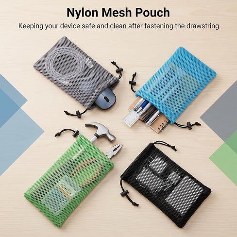 salbsever 4PCS Nylon Small Drawstring Pouch, 6 X 4 Inch Small Mesh Bags Storage Pouch String Bags for Mini Stuff Organizer, Travel Kit for Cosmetics Jewelry Keys Earphones, Black in Kuwait