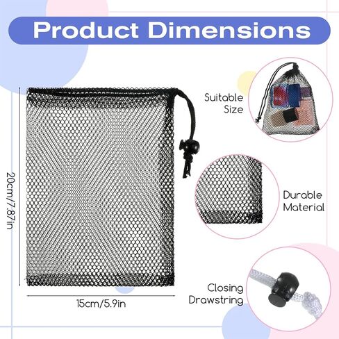 Small Mesh Bags Drawstring, 10PCS Black Mesh Drawstring Bag 7.87x5.9 Inch Nylon Net Pouches Mini Drawstrings Bag for Travel Storage, Toy,Sports Storage,Outdoor activities (Black & White) in Kuwait