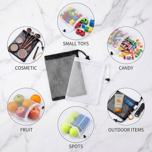 Small Mesh Bags Drawstring, 10PCS Black Mesh Drawstring Bag 7.87x5.9 Inch Nylon Net Pouches Mini Drawstrings Bag for Travel Storage, Toy,Sports Storage,Outdoor activities (Black & White) in Kuwait