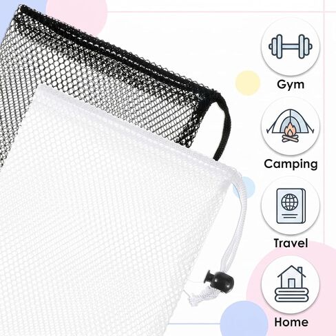 Small Mesh Bags Drawstring, 10PCS Black Mesh Drawstring Bag 7.87x5.9 Inch Nylon Net Pouches Mini Drawstrings Bag for Travel Storage, Toy,Sports Storage,Outdoor activities (Black & White) in Kuwait