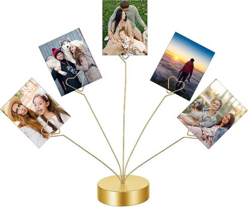 Heart-Shaped Photo Tree Holder Clip, 5-Branch Metal Desktop Gift Card Tree Stand, Gold Picture Holders for Tables, Photo Card Holder for Wedding Christmas Birthday Party Decor(Gold) in Saudi Arabia