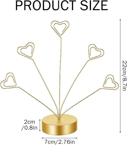 Heart-Shaped Photo Tree Holder Clip, 5-Branch Metal Desktop Gift Card Tree Stand, Gold Picture Holders for Tables, Photo Card Holder for Wedding Christmas Birthday Party Decor(Gold) in Saudi Arabia