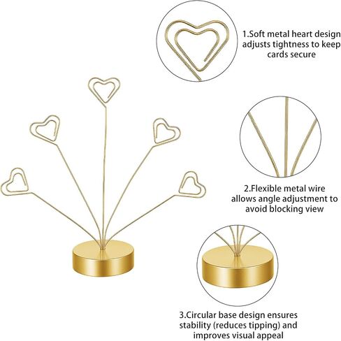 Heart-Shaped Photo Tree Holder Clip, 5-Branch Metal Desktop Gift Card Tree Stand, Gold Picture Holders for Tables, Photo Card Holder for Wedding Christmas Birthday Party Decor(Gold) in Saudi Arabia