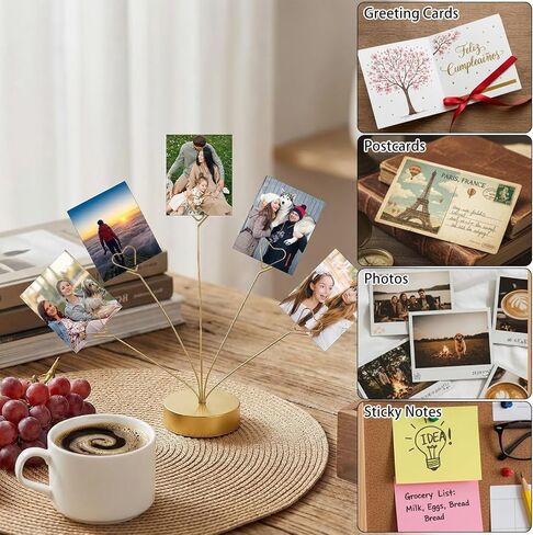 Heart-Shaped Photo Tree Holder Clip, 5-Branch Metal Desktop Gift Card Tree Stand, Gold Picture Holders for Tables, Photo Card Holder for Wedding Christmas Birthday Party Decor(Gold) in Saudi Arabia