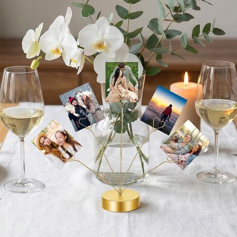 Heart-Shaped Photo Tree Holder Clip, 5-Branch Metal Desktop Gift Card Tree Stand, Gold Picture Holders for Tables, Photo Card Holder for Wedding Christmas Birthday Party Decor(Gold) in Saudi Arabia