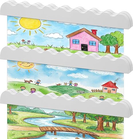 Yookeer Set of 3 Scalloped Magnetic Art Hanger Wall Mounted Artwork Display Bar with Strong Magnets White Wooden Picture Memo Holder for Art Decor Home in Kuwait