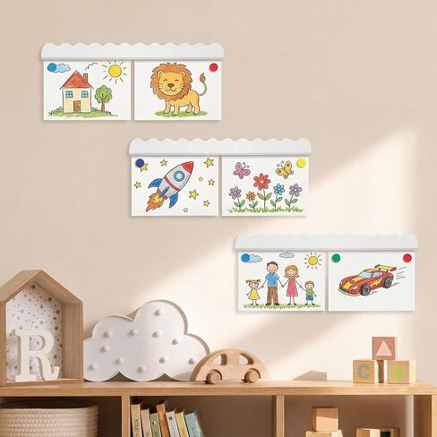 Yookeer Set of 3 Scalloped Magnetic Art Hanger Wall Mounted Artwork Display Bar with Strong Magnets White Wooden Picture Memo Holder for Art Decor Home in Kuwait