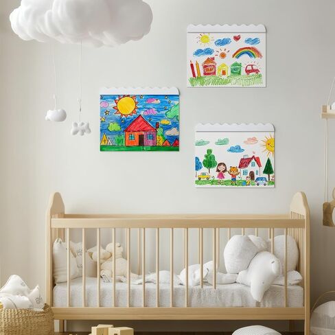 Yookeer Set of 3 Scalloped Magnetic Art Hanger Wall Mounted Artwork Display Bar with Strong Magnets White Wooden Picture Memo Holder for Art Decor Home in Kuwait