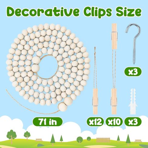 Kids Art Display Wall Decor-Kids Art Hanging Display with 34 Clips,Boho Wooden Beads for Drawings,Crafts and School Artwork in Kuwait