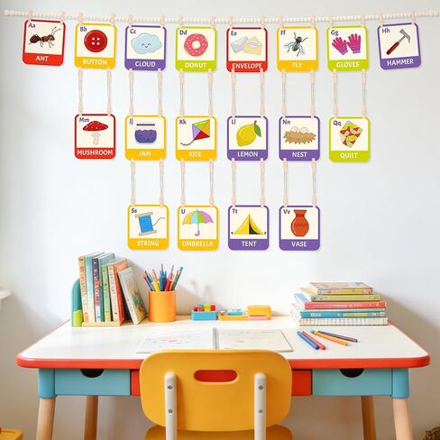 Kids Art Display Wall Decor-Kids Art Hanging Display with 34 Clips,Boho Wooden Beads for Drawings,Crafts and School Artwork in Kuwait