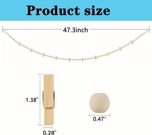 Hanging Photo Display with Clips Wall Decor, Boho Wooden Beads Garland Picture Banner, Collage Card Kids Art Holder Photo String with 10 Clips for Room Dorm Decor, Christmas Teen Girl Gifts (2pcs) in Saudi Arabia