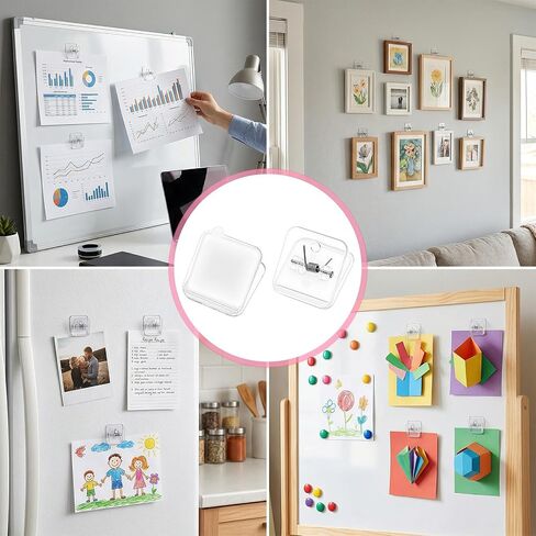 150 Pcs Self Adhesive Clips for Hanging - Acrylic Adhesive Wall Clips, Transparent Sticky Clip for Posters Photos Flags, Home Office Decor, 1.18" x 1.22" in Kuwait