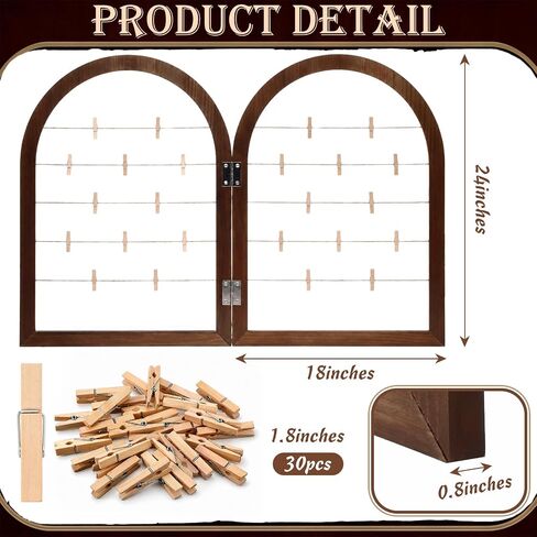 Briwooody 2 Panel 24 x 18 Inch Photo Display Rack with Clips Wooden Arched Picture Collage Frames Board for Farmhouse Wedding Postcard Greeting Card Organizer Holder Home Dorm(Black Walnut) in Kuwait