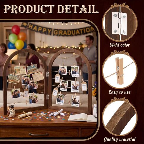 Briwooody 2 Panel 24 x 18 Inch Photo Display Rack with Clips Wooden Arched Picture Collage Frames Board for Farmhouse Wedding Postcard Greeting Card Organizer Holder Home Dorm(Black Walnut) in Kuwait