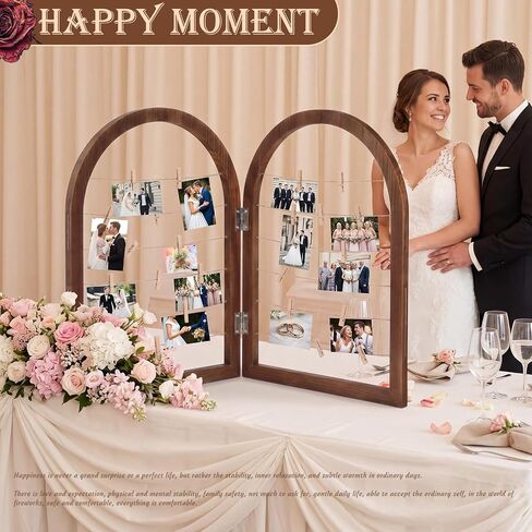Briwooody 2 Panel 24 x 18 Inch Photo Display Rack with Clips Wooden Arched Picture Collage Frames Board for Farmhouse Wedding Postcard Greeting Card Organizer Holder Home Dorm(Black Walnut) in Kuwait