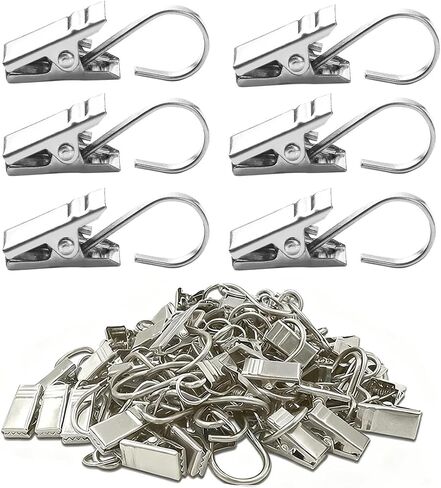 25 Pack Curtain Clips for Hanging Hooks, Stainless Steel with Clips, Small for Camper Awning Light Photos Party Decorations in Kuwait