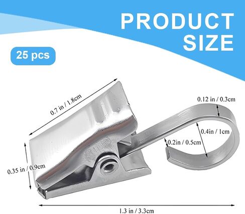 25 Pack Curtain Clips for Hanging Hooks, Stainless Steel with Clips, Small for Camper Awning Light Photos Party Decorations in Kuwait