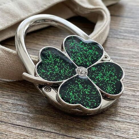 Green Four Leaf Clover Foldable Handbag Hanger, Starry Shiny Pattern Purse Hook Holder for Table in Saudi Arabia