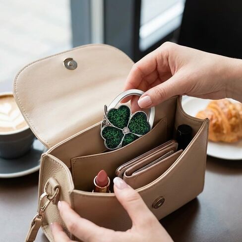 Green Four Leaf Clover Foldable Handbag Hanger, Starry Shiny Pattern Purse Hook Holder for Table in Saudi Arabia