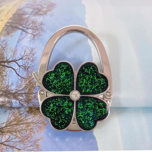 Green Four Leaf Clover Foldable Handbag Hanger, Starry Shiny Pattern Purse Hook Holder for Table in Saudi Arabia