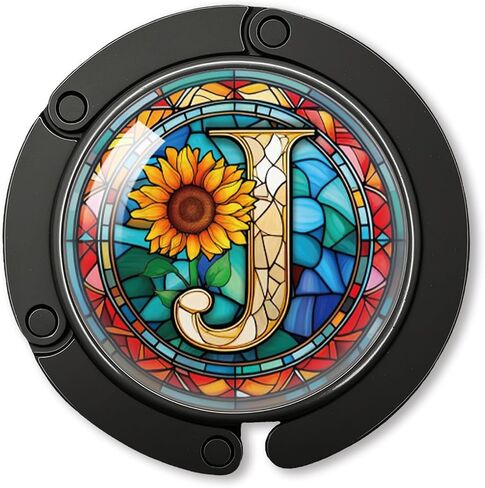 YAZMEEN Stained Glass Initial Foldable Purse Hook for Table, Stained Glass Letter J, Women's Handbag Hanger Holder, Portable Purse Table Hanger, Funny Desk Hook Gifts for Mom Wife Sister Friend BFF in Kuwait