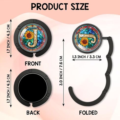 YAZMEEN Stained Glass Initial Foldable Purse Hook for Table, Stained Glass Letter J, Women's Handbag Hanger Holder, Portable Purse Table Hanger, Funny Desk Hook Gifts for Mom Wife Sister Friend BFF in Kuwait