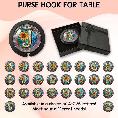 YAZMEEN Stained Glass Initial Foldable Purse Hook for Table, Stained Glass Letter J, Women's Handbag Hanger Holder, Portable Purse Table Hanger, Funny Desk Hook Gifts for Mom Wife Sister Friend BFF in Kuwait