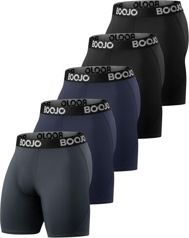 BOOJO 5 Pack Compression Shorts for Men - Athletic Running Black Spandex Quick Dry Underwear for Workout Gym Basketball in Kuwait