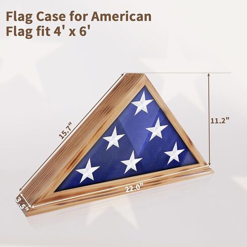 ASmileIndeep Flag Display Case for 4' x 6' Folded American Thin Flag, Military Flag Shadow Box with HD Tempered Glass and Wall Mount for Veteran - Burnt Color in Kuwait