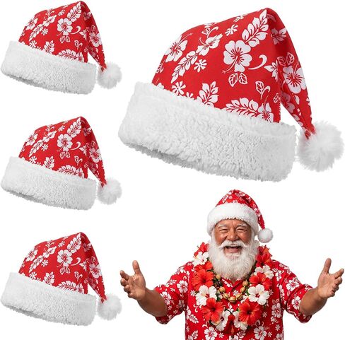 4 Pack Hawaiian Christmas Santa Hat for Christmas in July Tropical Hibiscus Floral Santa Hat for Hawaiian Costume Accessories in Kuwait