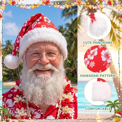 4 Pack Hawaiian Christmas Santa Hat for Christmas in July Tropical Hibiscus Floral Santa Hat for Hawaiian Costume Accessories in Kuwait