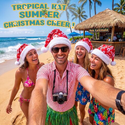 4 Pack Hawaiian Christmas Santa Hat for Christmas in July Tropical Hibiscus Floral Santa Hat for Hawaiian Costume Accessories in Kuwait