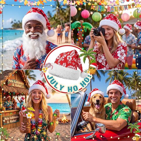 4 Pack Hawaiian Christmas Santa Hat for Christmas in July Tropical Hibiscus Floral Santa Hat for Hawaiian Costume Accessories in Kuwait