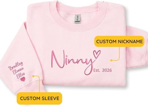 Custom Gigi Embroidered Sweatshirt with Kids Names Sleeve – Gift for Grandma Mothers Day Birthday Christmas in Saudi Arabia