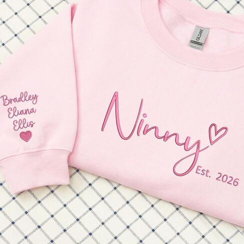 Custom Gigi Embroidered Sweatshirt with Kids Names Sleeve – Gift for Grandma Mothers Day Birthday Christmas in Saudi Arabia