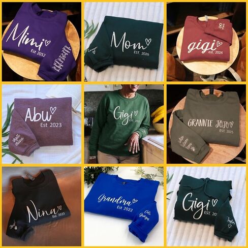 Custom Gigi Embroidered Sweatshirt with Kids Names Sleeve – Gift for Grandma Mothers Day Birthday Christmas in Saudi Arabia
