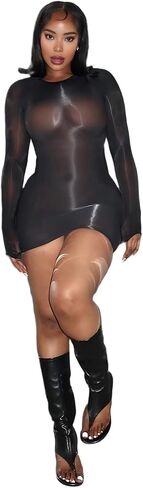 KIZOIEJE Oil Shiny Bodystocking Lingerie Mini Dress Sexy Clubwear Glossy Body Stocking for Women in Saudi Arabia
