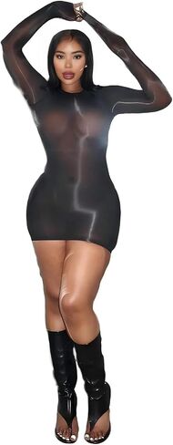 KIZOIEJE Oil Shiny Bodystocking Lingerie Mini Dress Sexy Clubwear Glossy Body Stocking for Women in Saudi Arabia
