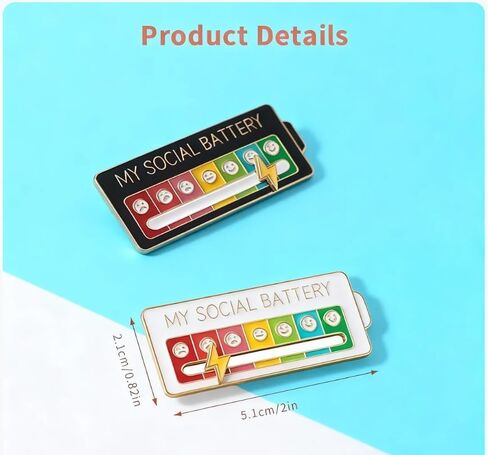 Generic Social Battery Slider Pin 2Pcs Interactive Enamel Mood Brooch Funny Emotional Design Aesthetic Accessory for Backpacks Jackets Bags Clothing in Saudi Arabia