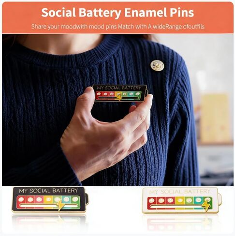 Generic Social Battery Slider Pin 2Pcs Interactive Enamel Mood Brooch Funny Emotional Design Aesthetic Accessory for Backpacks Jackets Bags Clothing in Saudi Arabia