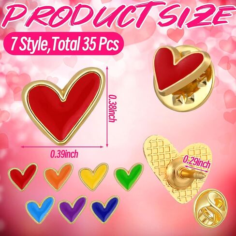 35 Pcs Bulk Mini Heart Lapel Pins Multicolor Cute Metal Heart Love Brooches Mother's Day Gifts for Women Lover Partner Friend Clothes Bags Hats Anniversary Party Costume Accessory in Kuwait