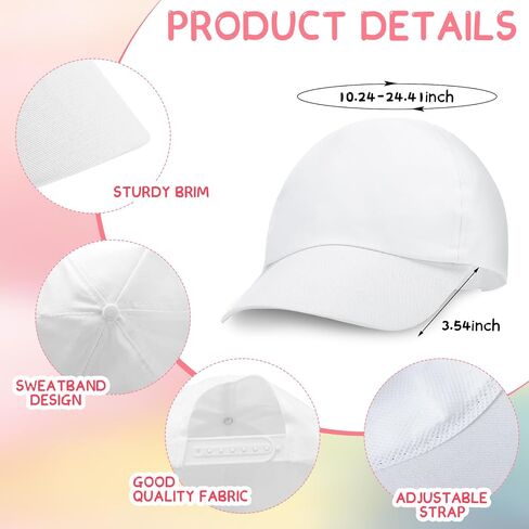 16 Pcs DIY White Baseball Hats Bulk for Adult Adjustable Blank Decorate Your Own Sports Baseball Hat with 24 Color Fabric Markers for Teacher Gift Summer Outdoor in Kuwait