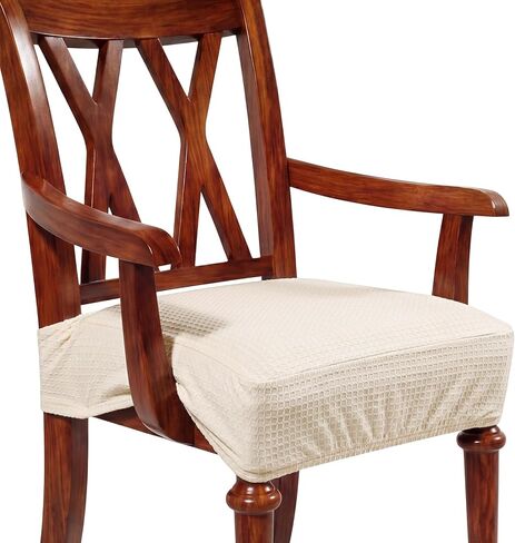 Havawish Large Waterproof Jacquard Dining Room Chair Seat Covers with Armrest, Dining Chair Slip Covers Protectors(Beige White, 1 Pcs) in Kuwait