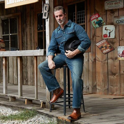 Cowboy Boots for Men Square Toe Western Boots, Pull-On Slip Resistant Boots with Classic Embroidery, Durable Chunky Heel Country Boots for Casual Wear in Saudi Arabia