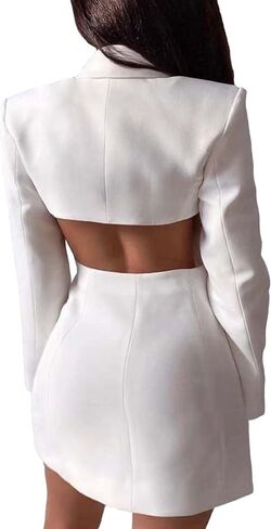 xxxiticat Women's Double Breasted Blazer Jacket Long Sleeve Cut Out Open Back Backless Formal Notch Lapel Coat Outerwear in Kuwait