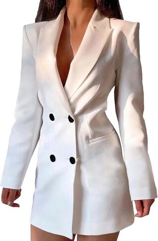 xxxiticat Women's Double Breasted Blazer Jacket Long Sleeve Cut Out Open Back Backless Formal Notch Lapel Coat Outerwear in Kuwait