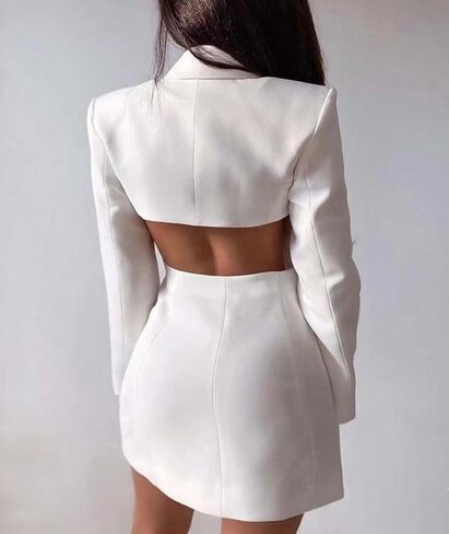 xxxiticat Women's Double Breasted Blazer Jacket Long Sleeve Cut Out Open Back Backless Formal Notch Lapel Coat Outerwear in Kuwait